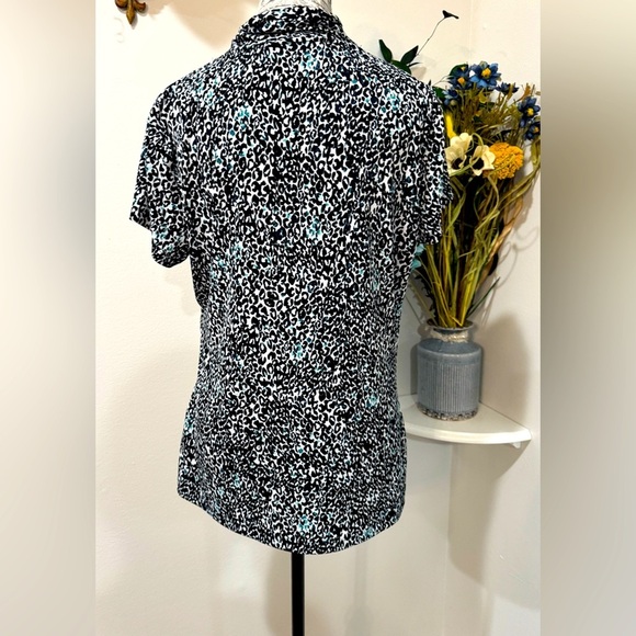 DKNY Blue and Black Wrap Top - Size L - Picture 5 of 9